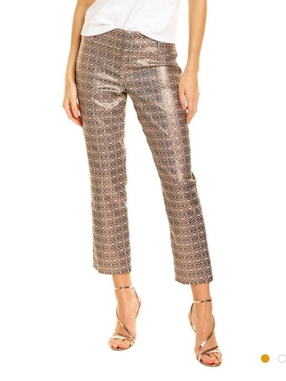 Alice + Olivia Stacey rose‎ gold metallic medallion cropped pants size 10